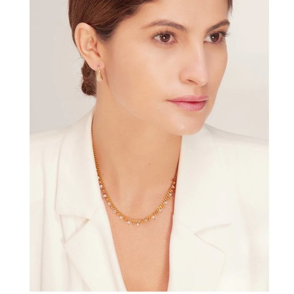 NEW 18K Gold Plated Diamond Drop Bead Link Chain Necklace - Picture 2 of 7